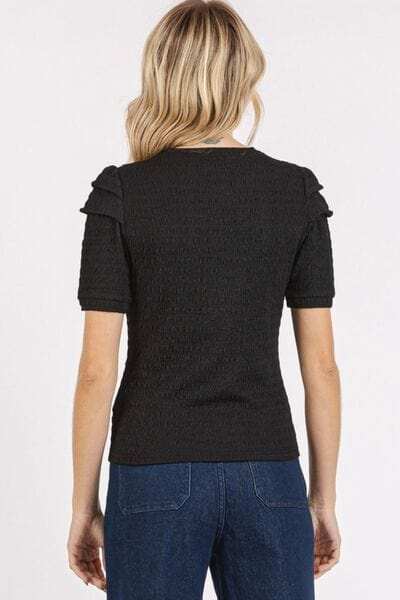 Mittoshop Textured Round Neck Short Sleeve Blouse - Trendsi - Flyclothing LLC