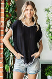 First Love Full Size Contrast Wavy Crochet Drop Shoulder Knit Top - Trendsi