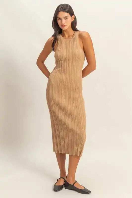 HYFVE Round Neck Bodycon Ribbed Knit Dress - Trendsi - Flyclothing LLC