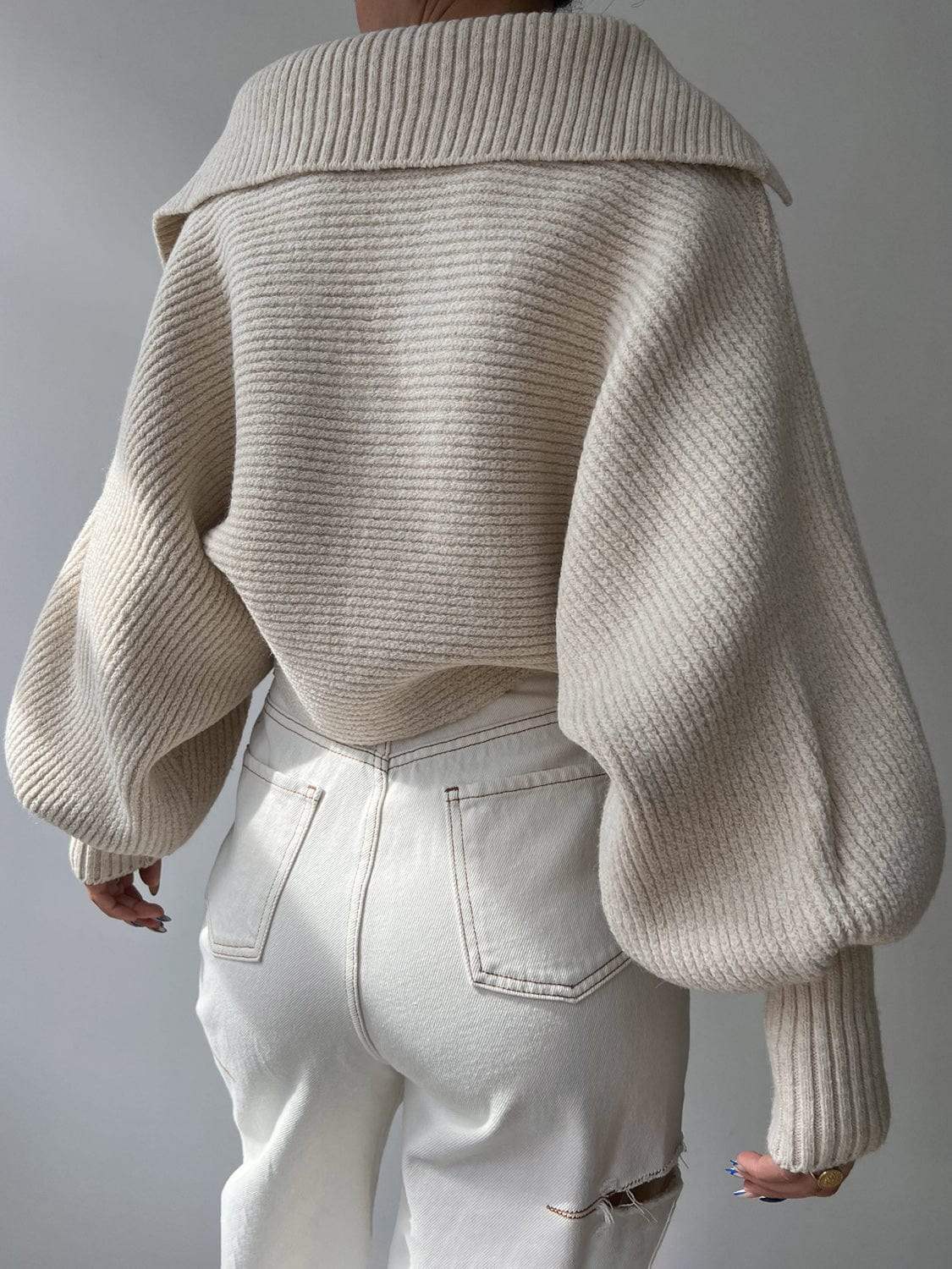 Johnny Collar Long Sleeve Sweater - Trendsi - Flyclothing LLC