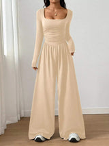 Ruched Square Neck Wide-Leg Jumpsuit - Trendsi - Flyclothing LLC