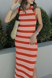 Slit Striped Round Neck Sleeveless Midi Dress - Trendsi - Flyclothing LLC