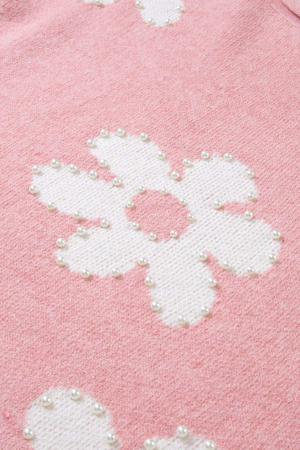 Pearl Trim Flower Round Neck Sweater - Trendsi - Flyclothing LLC