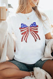 USA Flag Bow Knot Patched Crew Neck T Shirt - Trendsi