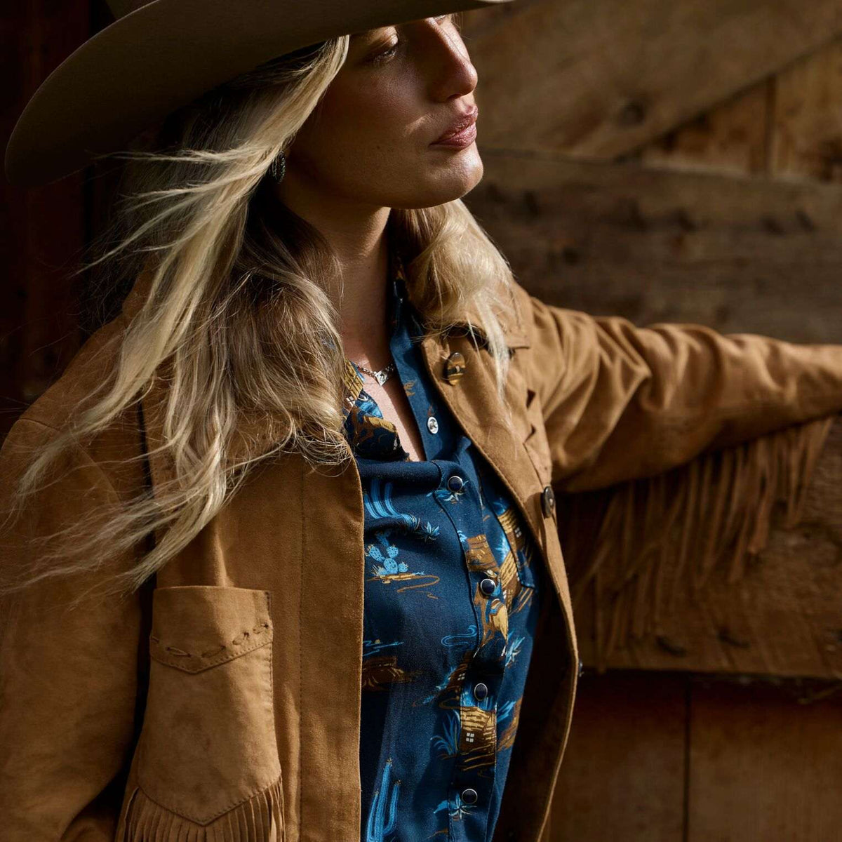 Stetson Ranch Life Print Western Shirt - Navy
