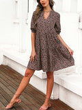 Printed Notched Half Sleeve Dress - Trendsi - Flyclothing LLC