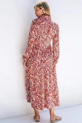 Printed Notched Long Sleeve Dress - Trendsi - Flyclothing LLC