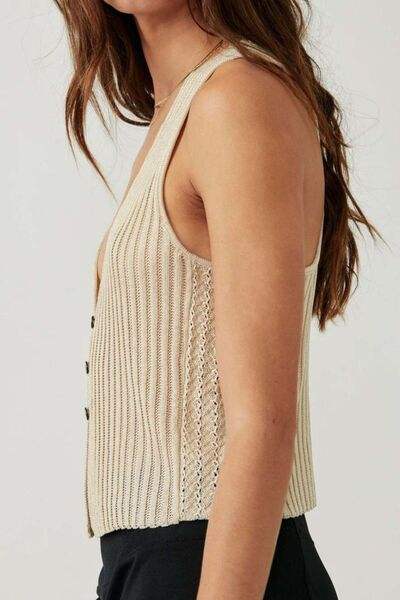 Button Down V-Neck Sweater Vest - Trendsi - Flyclothing LLC