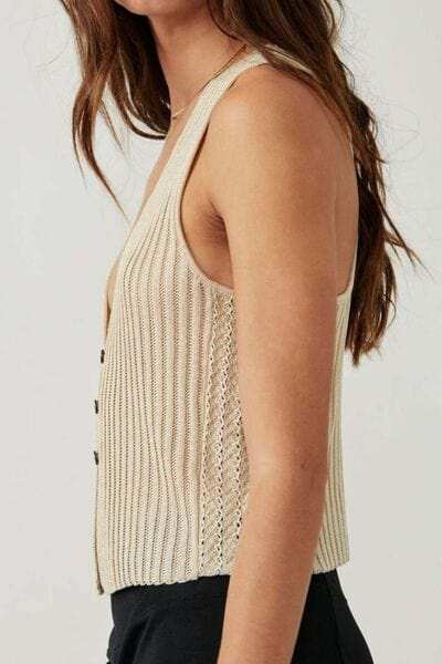 Button Down V-Neck Sweater Vest - Trendsi - Flyclothing LLC