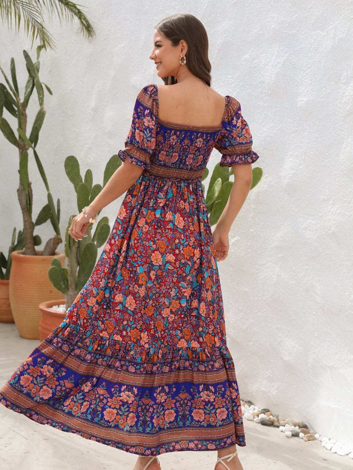 Floral Flounce Sleeve Midi Dress - Trendsi - Flyclothing LLC
