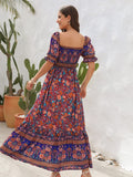 Floral Flounce Sleeve Midi Dress - Trendsi