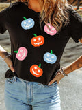 Chenille Pumpkin Patched Playful Halloween T Shirt - Trendsi - Flyclothing LLC