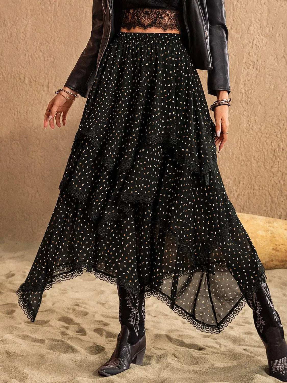 Lace Detail Layered Midi Skirt - Trendsi - Flyclothing LLC