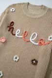 HELLO Flower Round Neck Long Sleeve Sweater - Trendsi - Flyclothing LLC