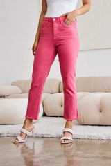 RFM Crop Dylan Full Size Tummy Control High Waist Raw Hem Jeans - Trendsi - Flyclothing LLC