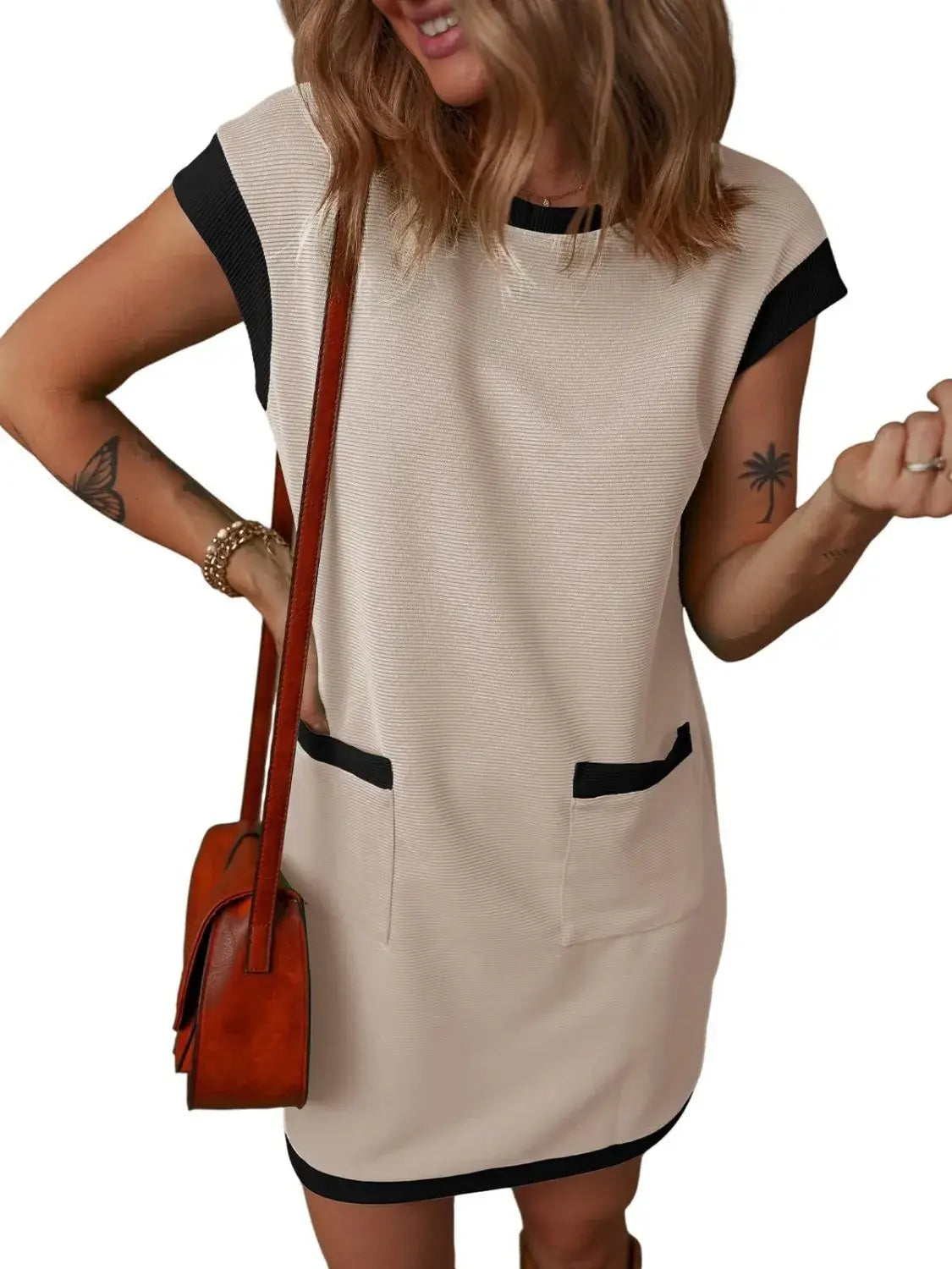 Round Neck Cap Sleeve Mini Dress - Trendsi - Flyclothing LLC