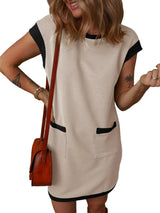 Round Neck Cap Sleeve Mini Dress - Trendsi - Flyclothing LLC