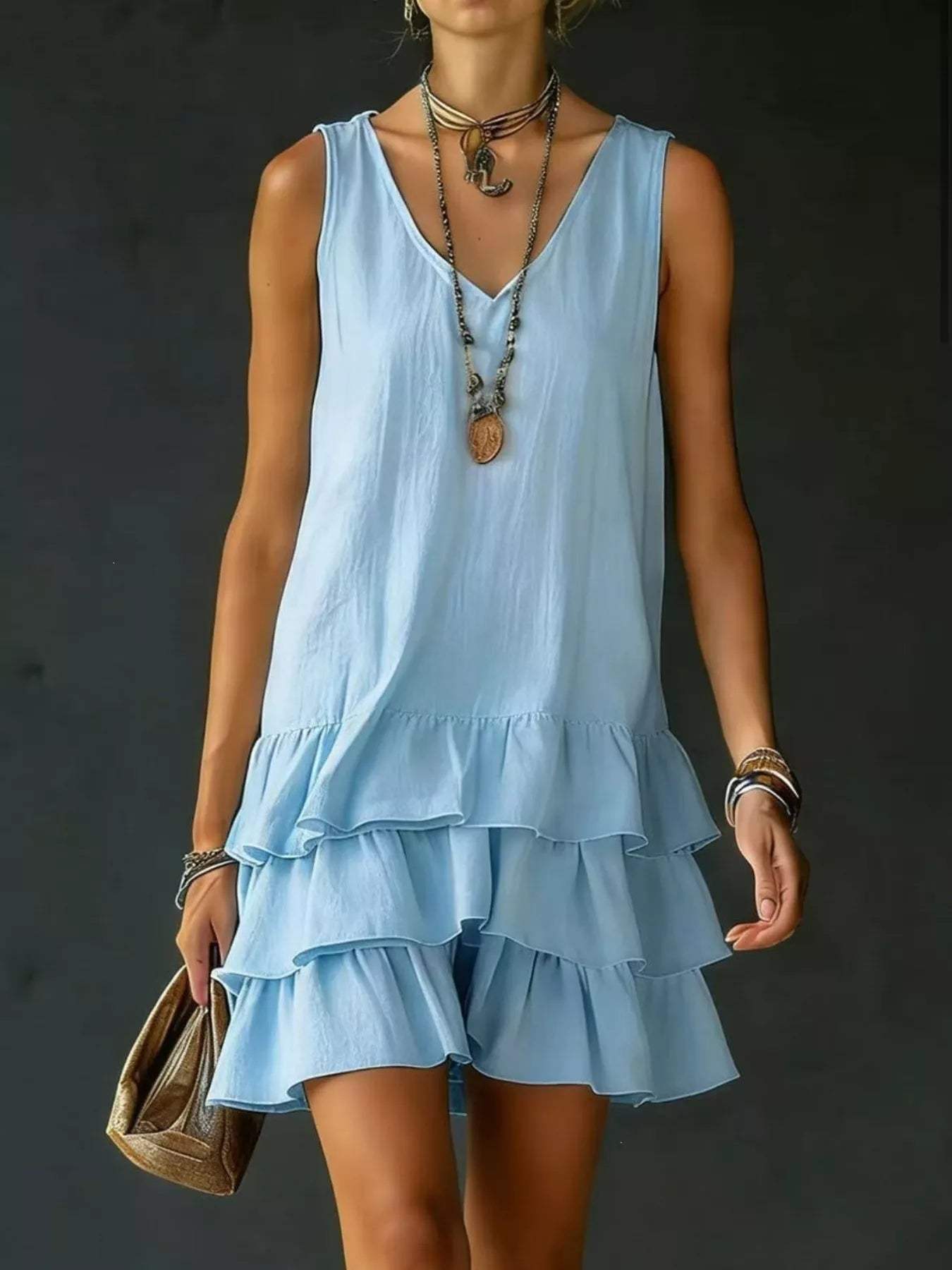 Full Size Ruffled Hem V-Neck Sleeveless Dress Plus Size - Trendsi - Flyclothing LLC