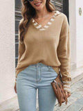Striped Trim Drop Shoulder Sweater - Trendsi - Flyclothing LLC