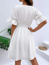 Cutout V-Neck Flounce Sleeve Mini Dress - Trendsi - Flyclothing LLC