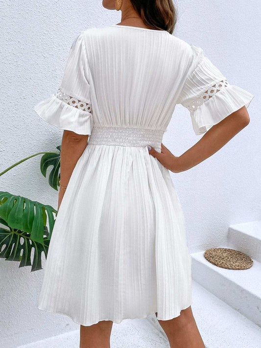 Cutout V-Neck Flounce Sleeve Mini Dress - Trendsi - Flyclothing LLC