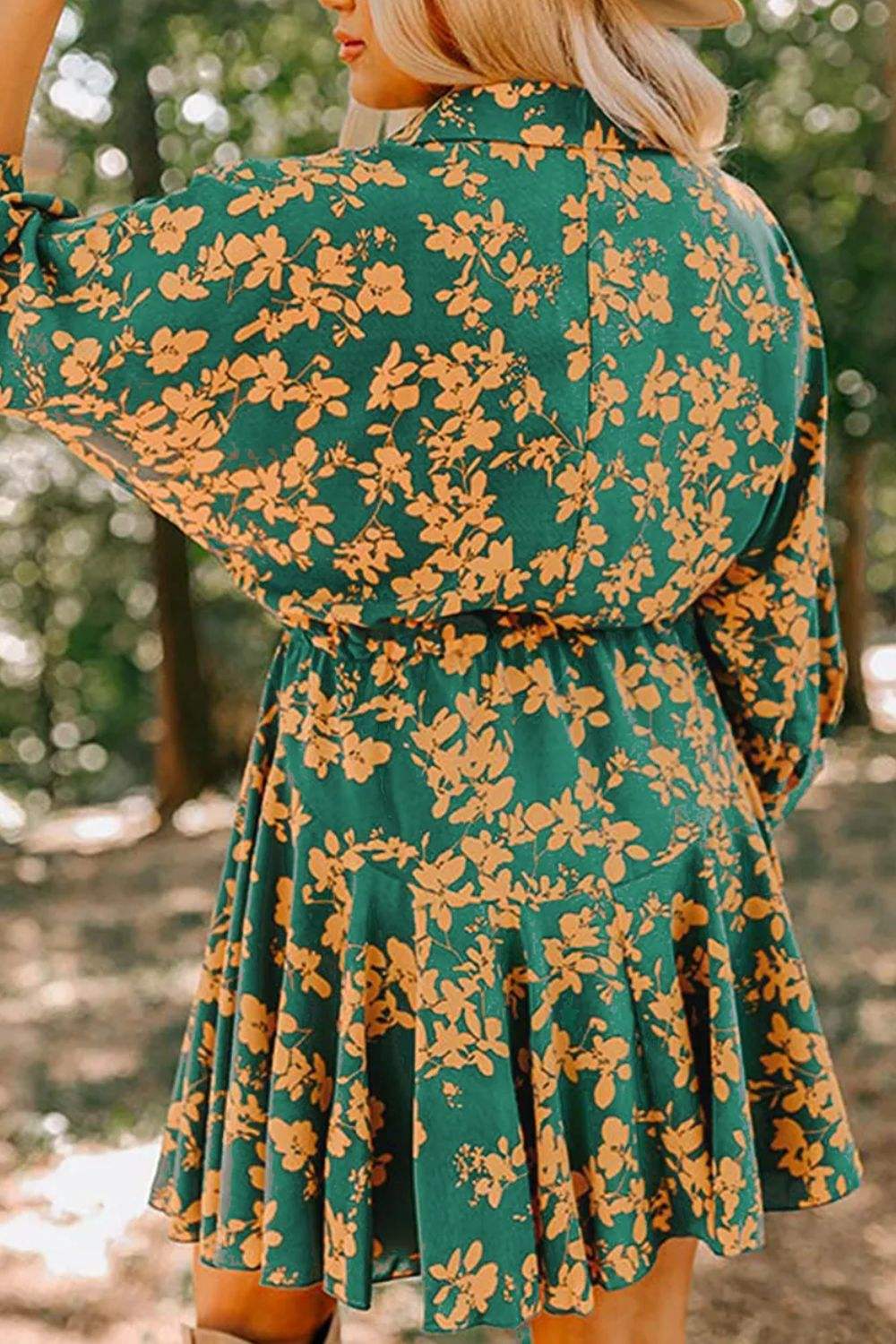 Printed Three-Quarter Sleeve Mini Dress - Trendsi - Flyclothing LLC