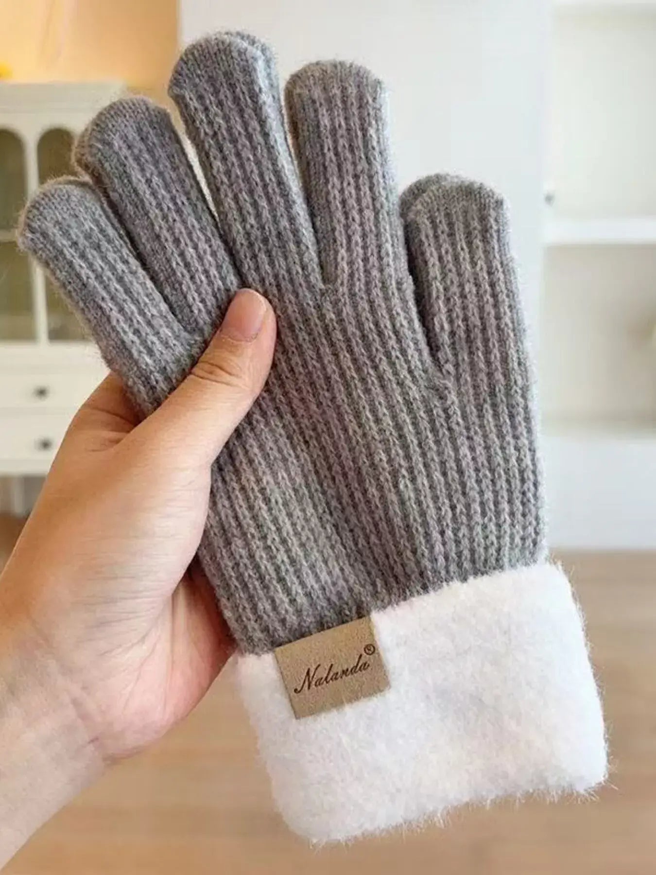 Knitted Warm Gloves with Plush Cuff - Trendsi - Flyclothing LLC