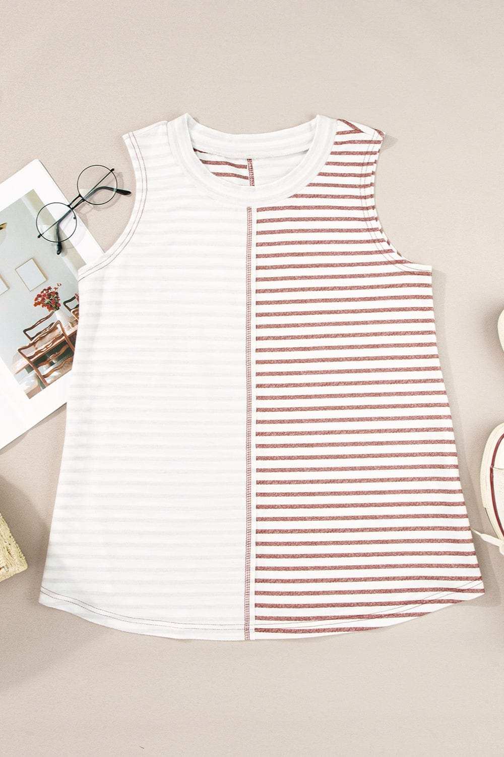Striped Round Neck Tank - Trendsi - Flyclothing LLC