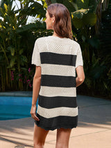 Openwork Round Neck Short Sleeve Cover-UP - Trendsi - Flyclothing LLC