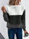 Color Block Boat Neck Sweater - Trendsi - Flyclothing LLC