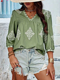 Printed V-Neck Three-Quarter Sleeve Blouse - Trendsi - Flyclothing LLC