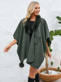 Fuzzy Trim Open Front Poncho - Trendsi - Flyclothing LLC