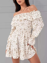 Off-Shoulder Floral Print Ruffle Dress - Trendsi - Flyclothing LLC
