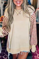 Slit Striped Long Sleeve Sweatshirt - Trendsi - Flyclothing LLC