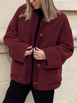 Contrast Button Up Sherpa Jacket with Pockets - Trendsi - Flyclothing LLC
