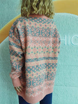 Geometric Round Neck Dropped Shoulder Sweater - Trendsi - Flyclothing LLC