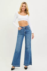 RISEN High Rise Wide Leg Jeans With Released Hem - Trendsi - Flyclothing LLC