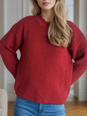 Solid Color Round Neck Long Sleeve Sweater - Trendsi