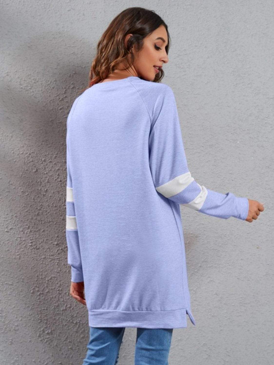 Full Size Striped Round Neck Long Sleeve T-Shirt - Trendsi - Flyclothing LLC