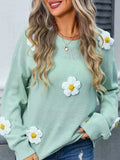Angel Wings Flower Round Neck Long Sleeve Sweater - Trendsi - Flyclothing LLC