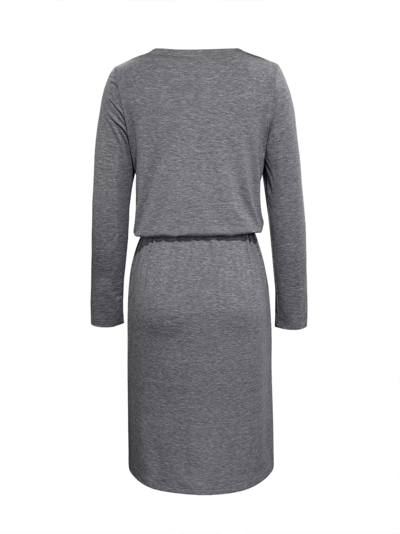 Long Sleeve Drawstring Midi Dress - Trendsi - Flyclothing LLC