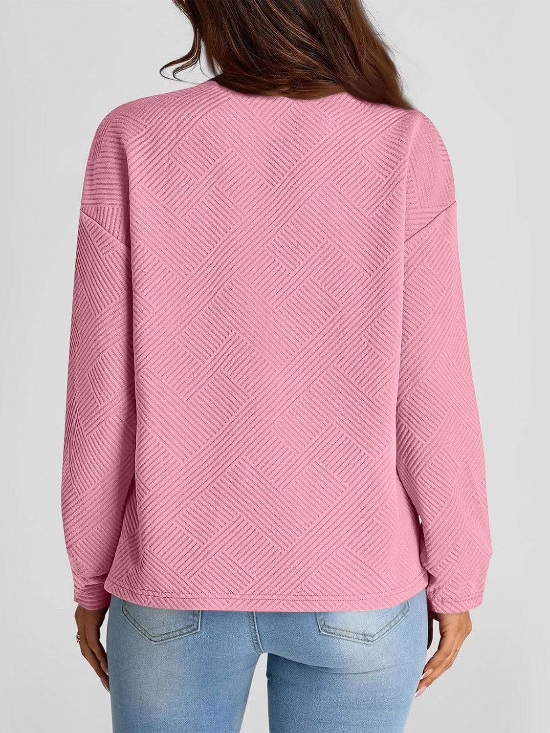 Full Size Texture Round Neck Long Sleeve Sweatshirt - Trendsi - Flyclothing LLC
