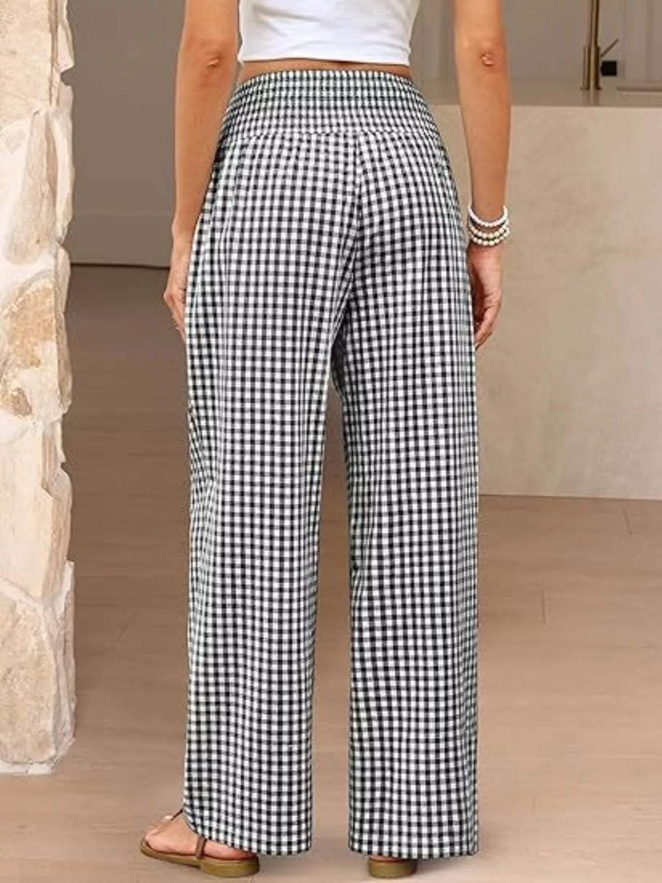 Gingham Wide-Leg Pants - Trendsi - Flyclothing LLC