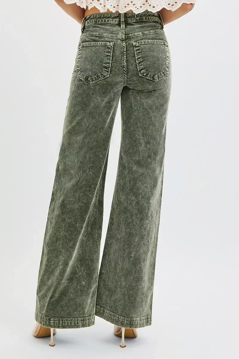 RISEN Full Size High Rise Wide Leg Corduroy Jeans Plus Size - Trendsi - Flyclothing LLC