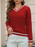 Classic Cable Knit V-Neck Sweater - Trendsi - Flyclothing LLC