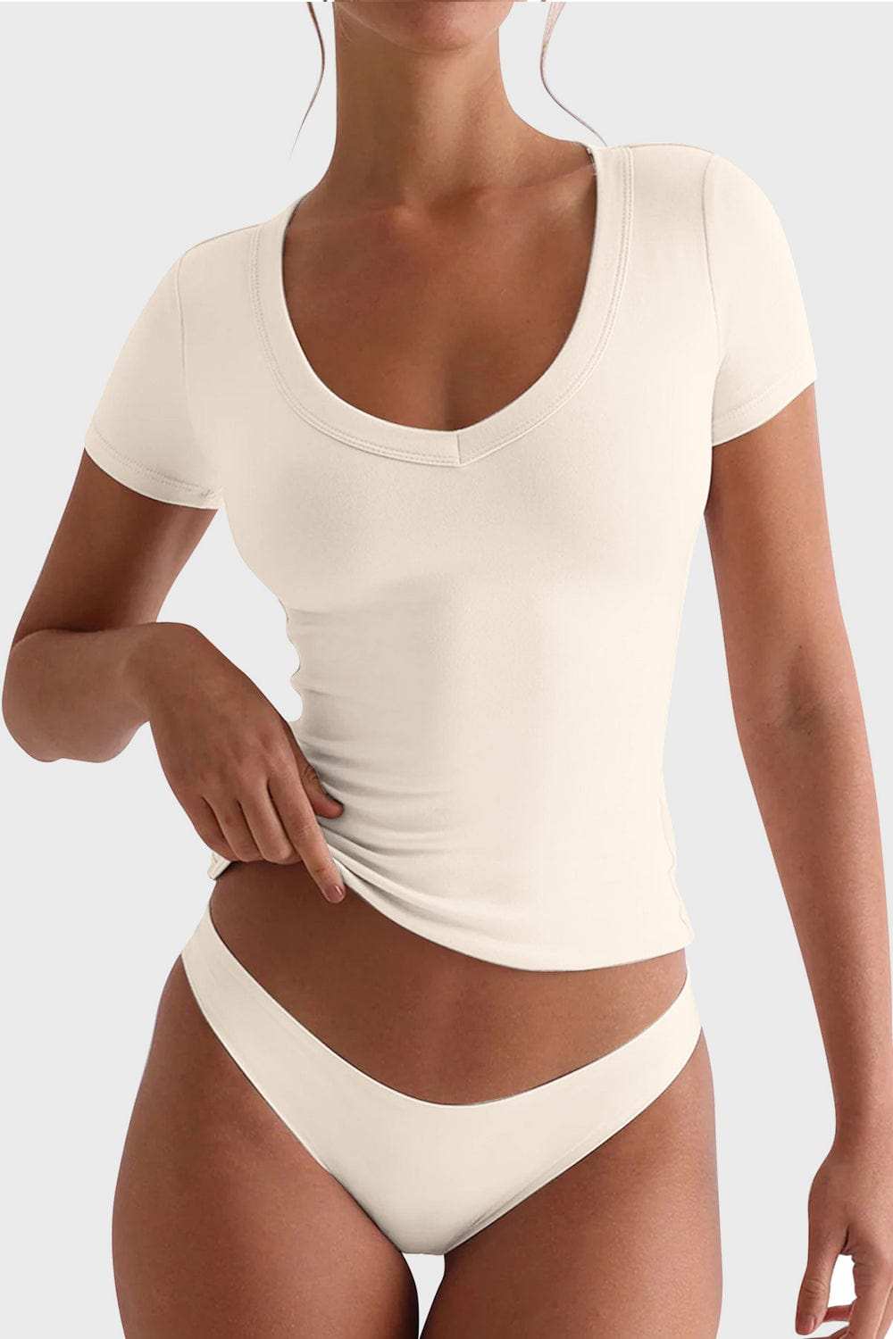 Lovelet Scoop Neck Short Sleeve T-Shirt - Trendsi - Flyclothing LLC