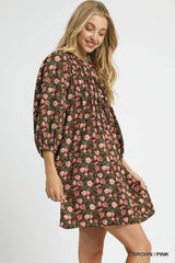 Umgee Floral Tie-Neck Babydoll Dress - Trendsi - Flyclothing LLC