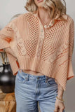 Cutout Collared Neck Three-Quarter Sleeve Sweater - Trendsi - Flyclothing LLC
