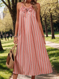 Striped Tie Neck Midi Cami Dress - Trendsi