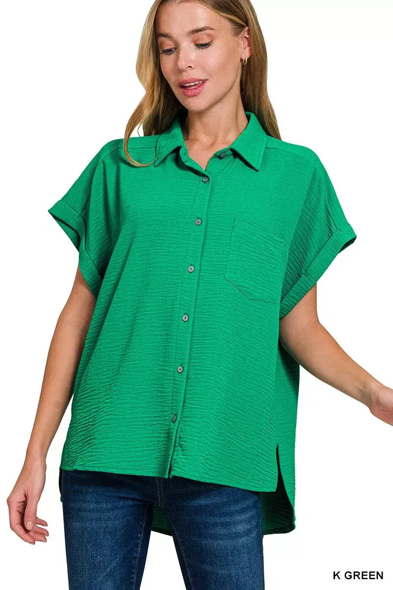 Zenana Woven Airflow Button Down Shirt - Trendsi - Flyclothing LLC